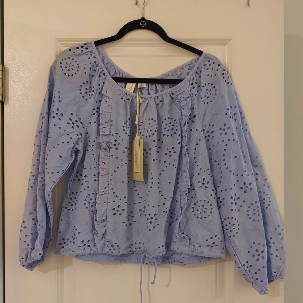 Joie Light Blue Eyelet Ruffle Blouse